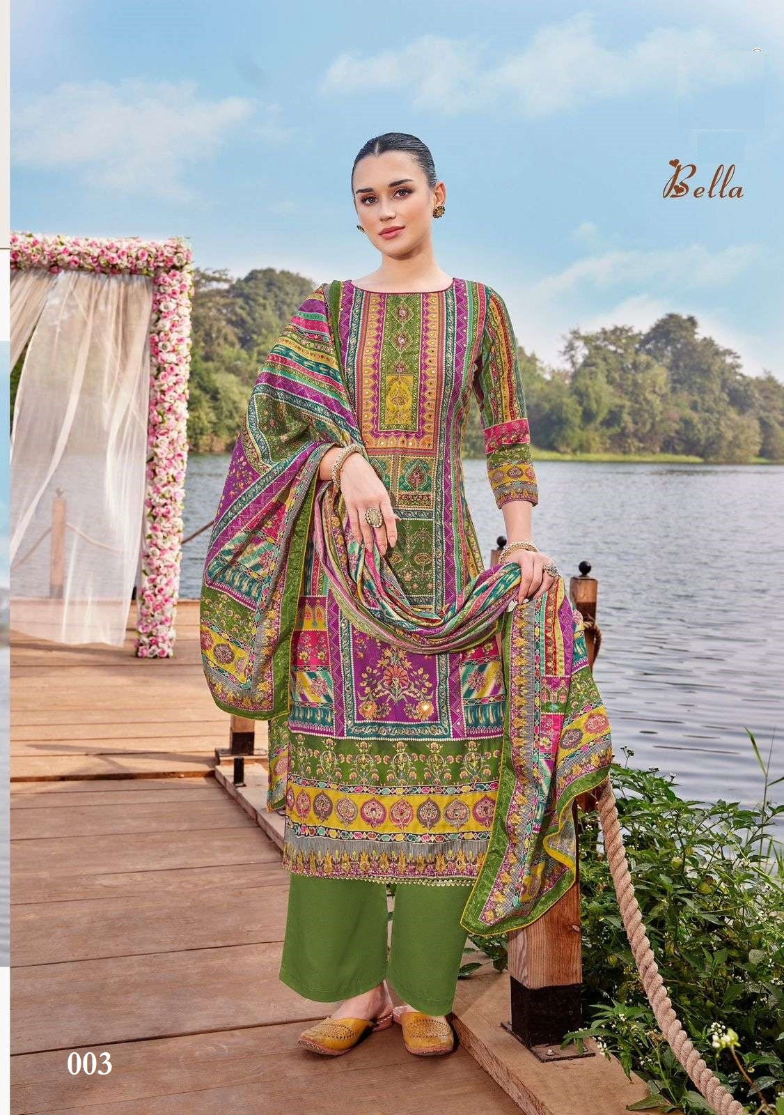 Bella Pakistani Designer Hit Pure Muslin Embroidered Work Suit