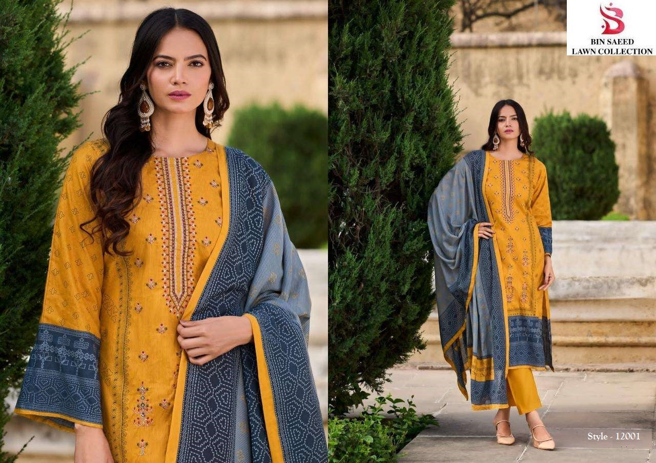 Bin Saeed Pakistani Designer Hit Color Embroidered Lawn Suit