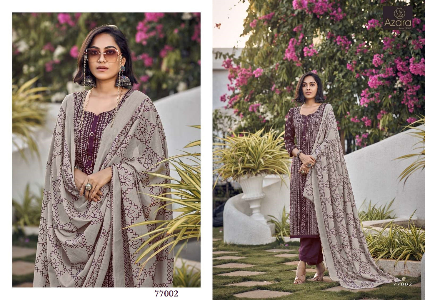 Azara Pakistani Designer Pure Cotton Embroidered Classic Shalwar Suit