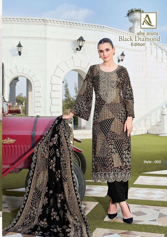 Black Diamond Pakistani Designer Embroidered Rayon Lawn Suit