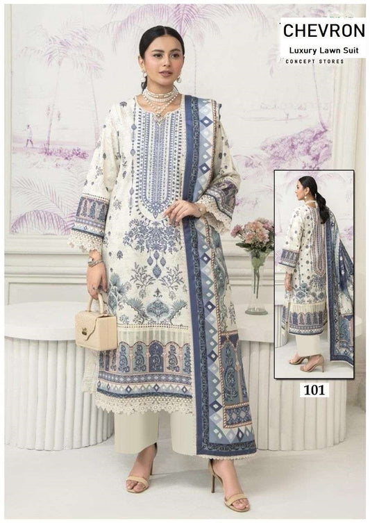 Chevron Pakistani Designer Pure Lawn Cotton Printed Suit
