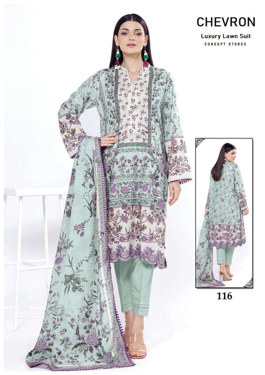 Chevron Pakistani Designer Pure Lawn Cotton Printed Suit