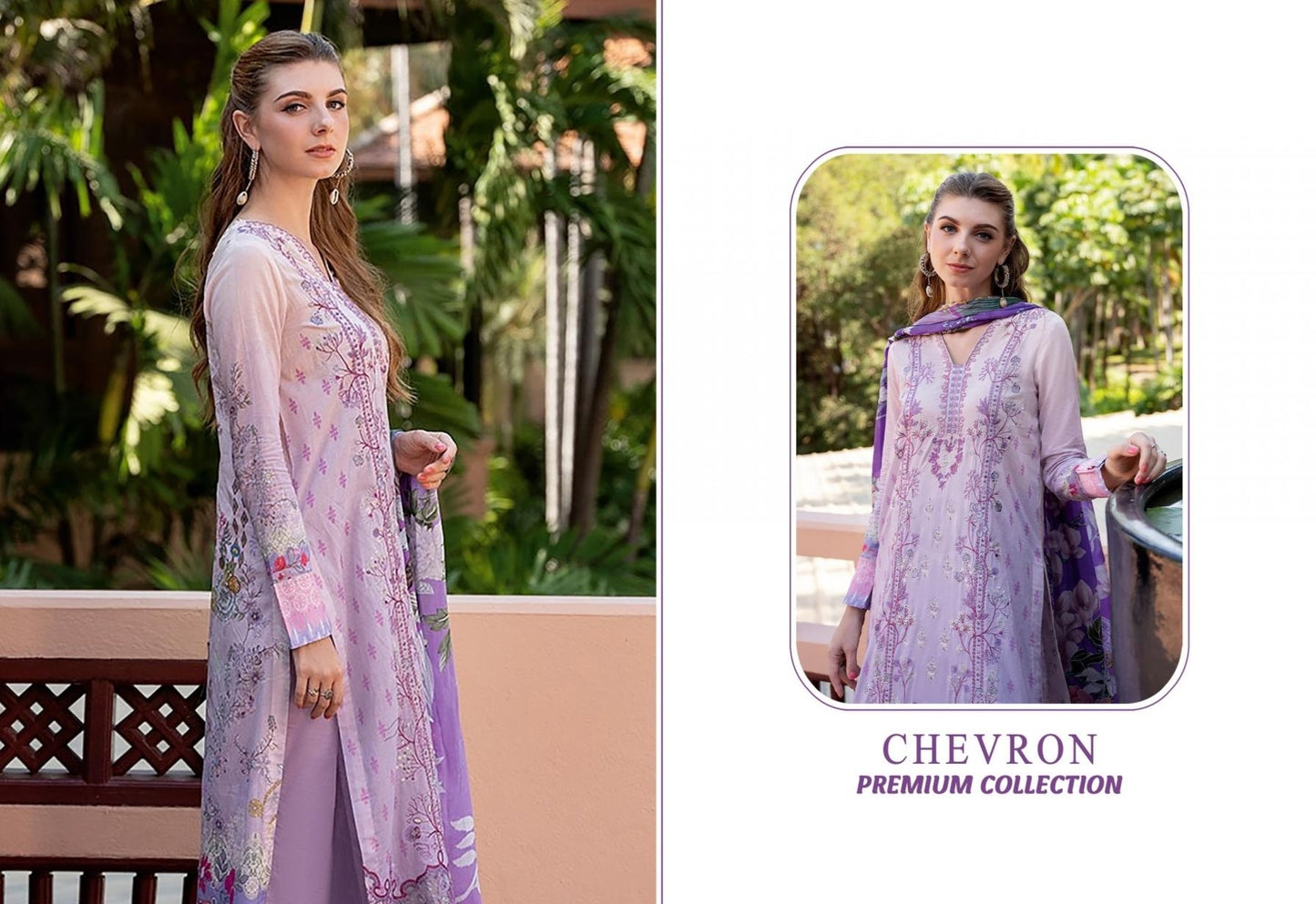 Chevron Pakistani Designer Pure Cotton Embroidered Lawn Suit