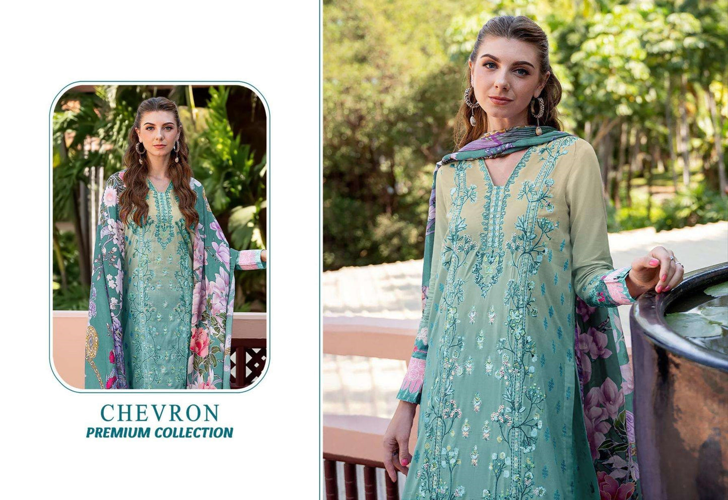 Chevron Pakistani Designer Pure Cotton Embroidered Lawn Suit