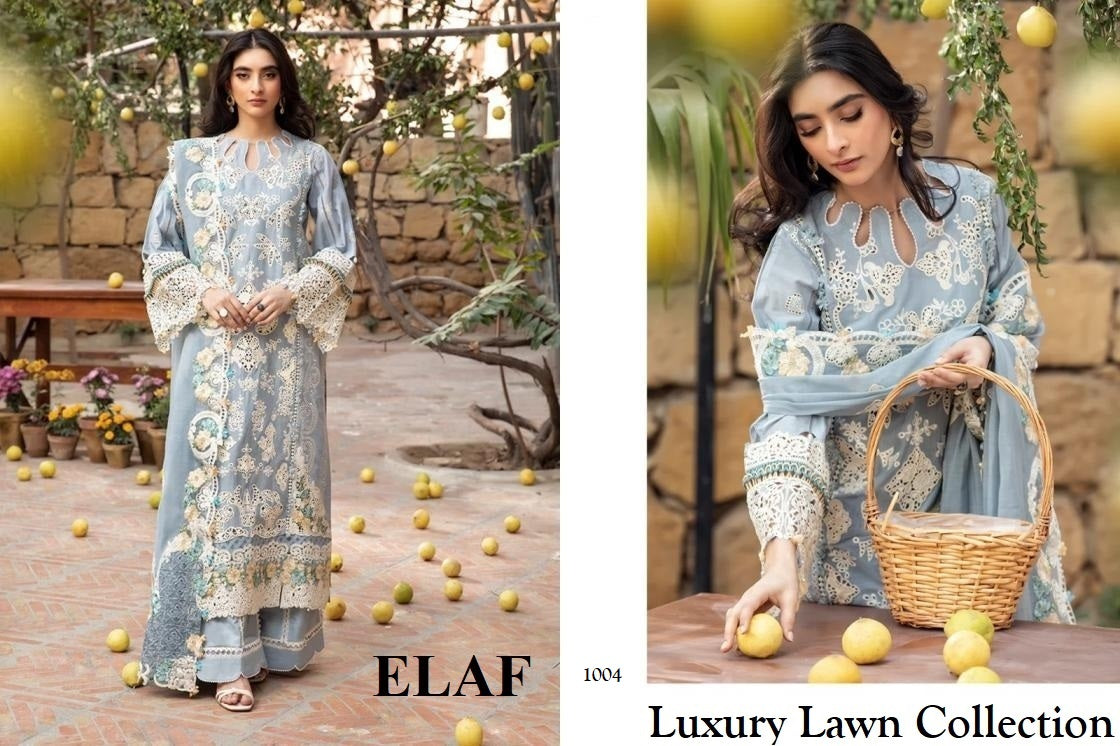 Elaf Pakistani Designer Luxury Embroidered Pure Cotton Lawn Suit