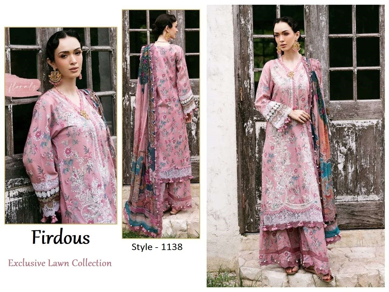 Firdous Exclusive Pakistani Designer Pure Cotton Embroidered Suit