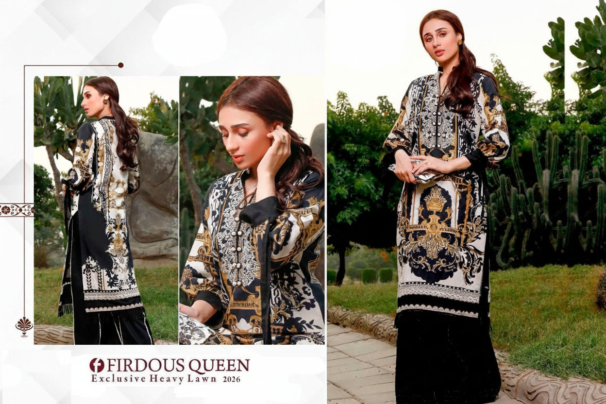 Firdous Queen Exclusive Pakistani Designer Embroidered Lawn Suit