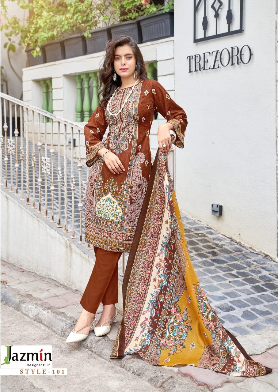 Jazmin Pakistani Designer Hit Pure Cotton Embroidered Shalwar Suit