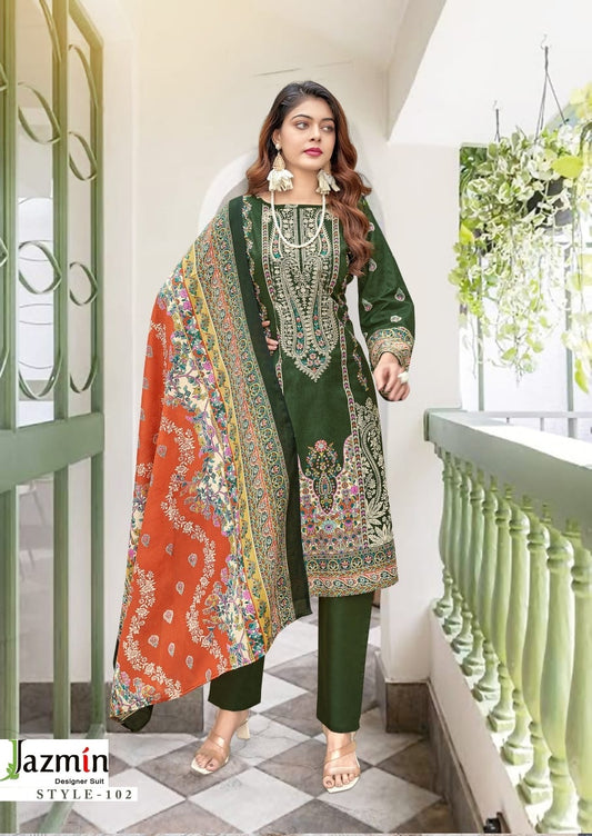 Jazmin Pakistani Designer Hit Pure Cotton Embroidered Shalwar Suit