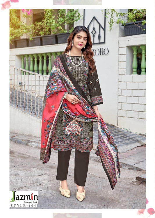 Jazmin Pakistani Designer Hit Pure Cotton Embroidered Shalwar Suit