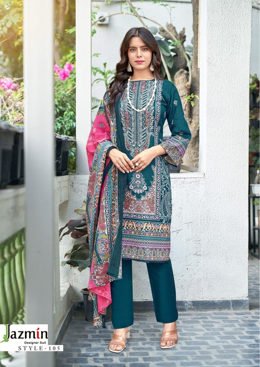 Jazmin Pakistani Designer Hit Pure Cotton Embroidered Shalwar Suit