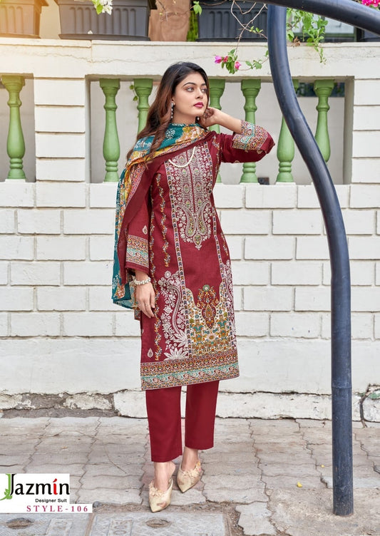 Jazmin Pakistani Designer Hit Pure Cotton Embroidered Shalwar Suit