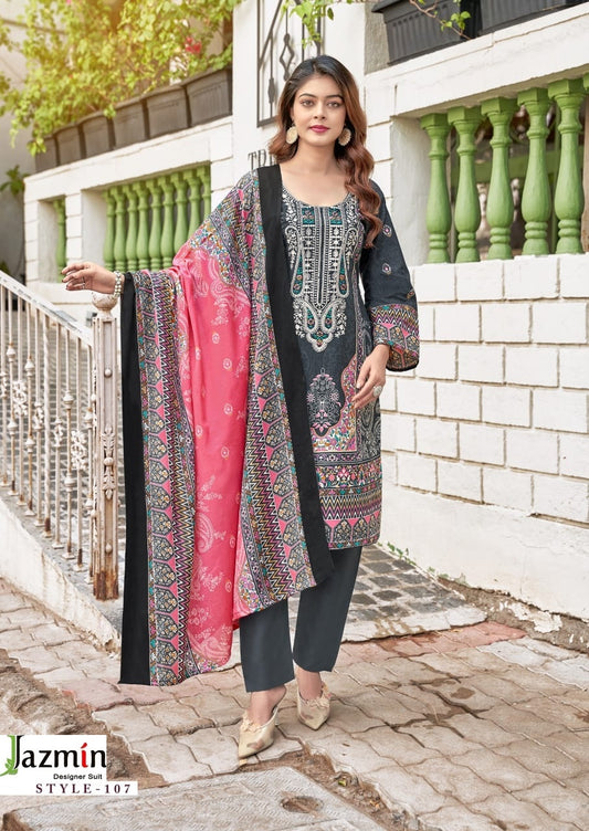 Jazmin Pakistani Designer Hit Pure Cotton Embroidered Shalwar Suit