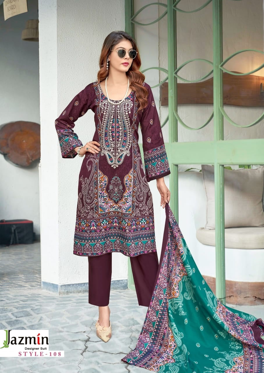 Jazmin Pakistani Designer Hit Pure Cotton Embroidered Shalwar Suit