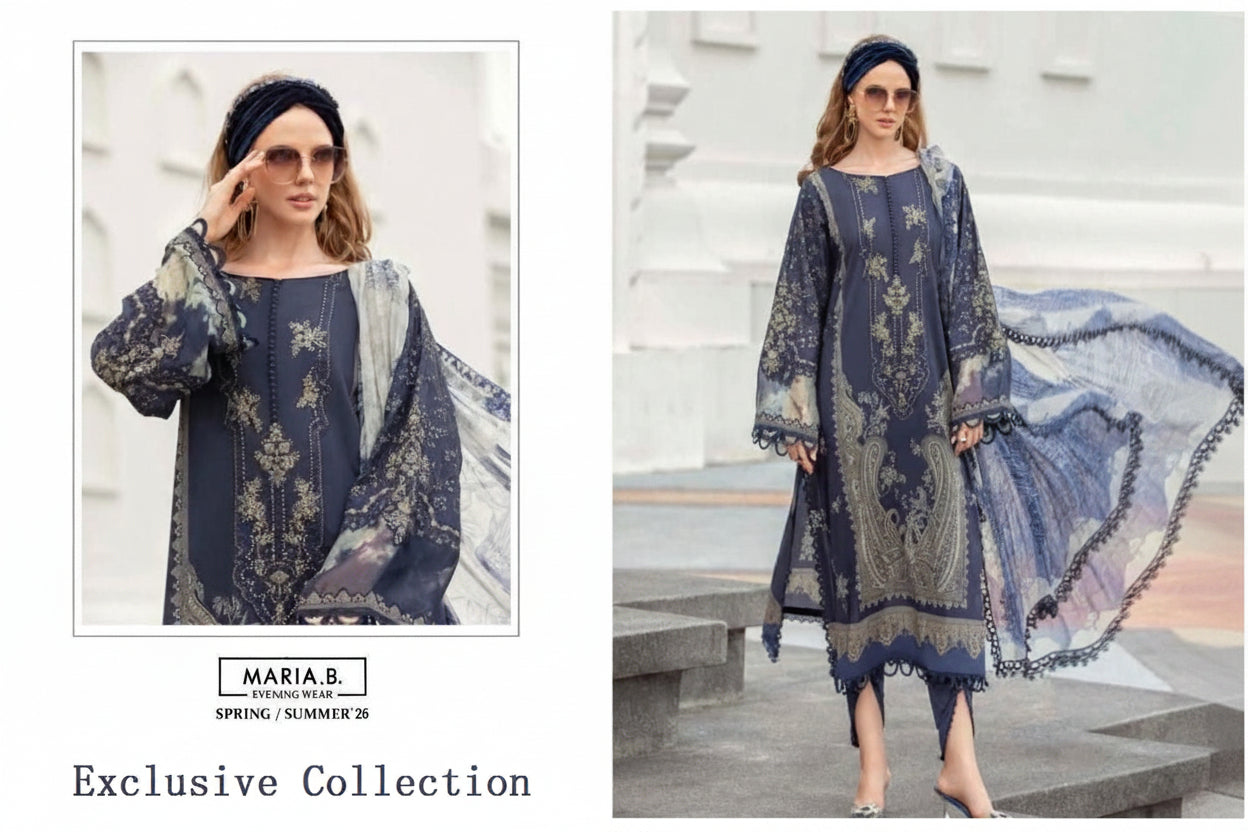 Maria B Pakistani Designer Stylish Hit Embroidered Lawn Suit - AliShaif