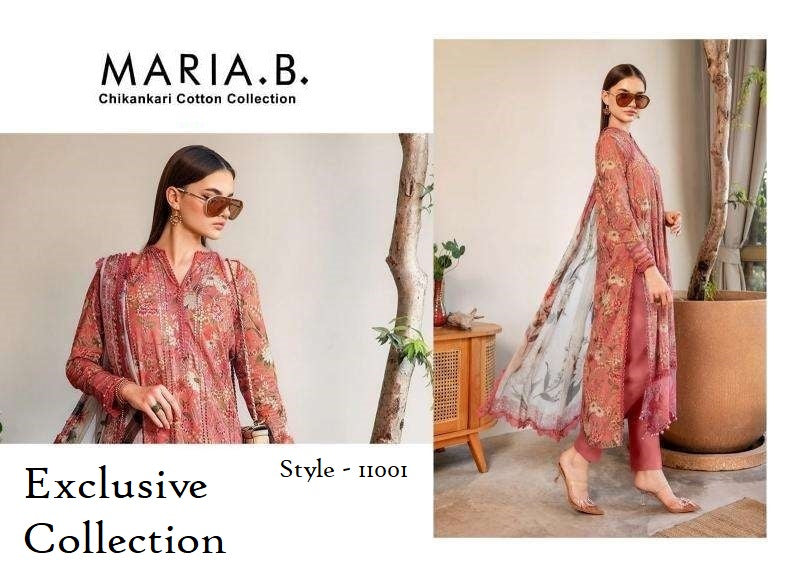 Maria B Pakistani Designer Luxury Pure Cotton Embroidered Lawn Suit