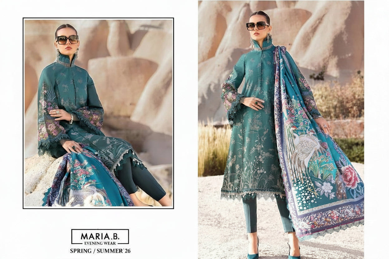 Maria B Pakistani Designer Stylish Hit Embroidered Lawn Suit - AliShaif