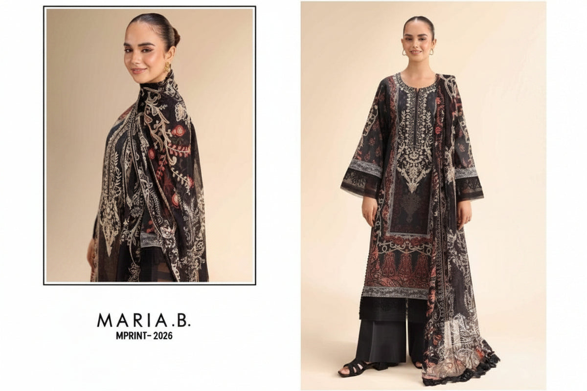 Maria B Mprints Pakistani Designer Stylish Embroidered Lawn Suit - AliShaif