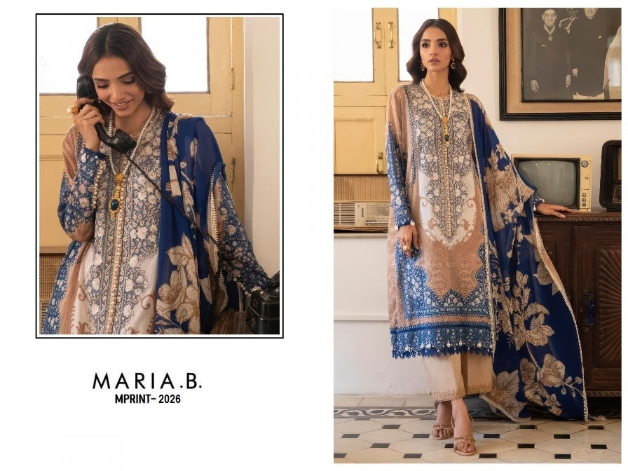 Maria B Mprints Pakistani Designer Stylish Embroidered Lawn Suit