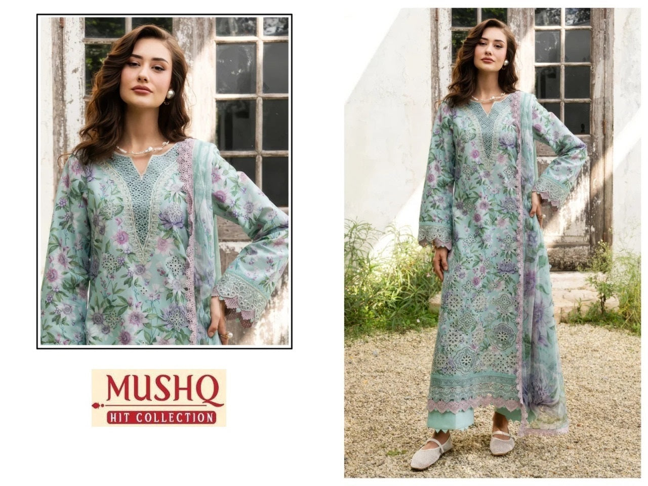 Mushq Exclusive Pakistani Designer Pure Cotton Embroidered Suit