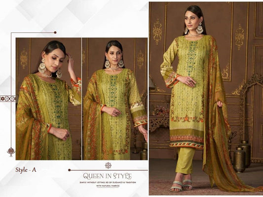 Queen's Court Pakistani Designer Hit Color Embroidered Lawn Suit