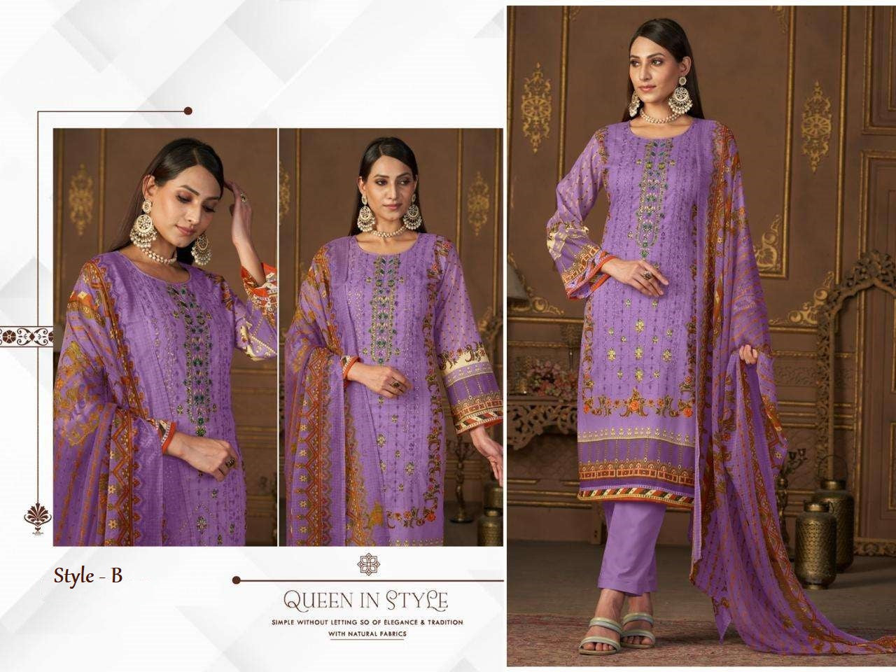 Queen's Court Pakistani Designer Hit Color Embroidered Lawn Suit