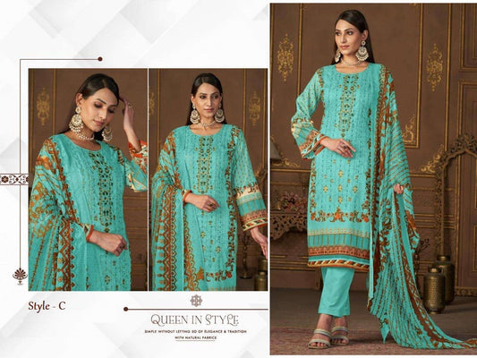 Queen's Court Pakistani Designer Hit Color Embroidered Lawn Suit