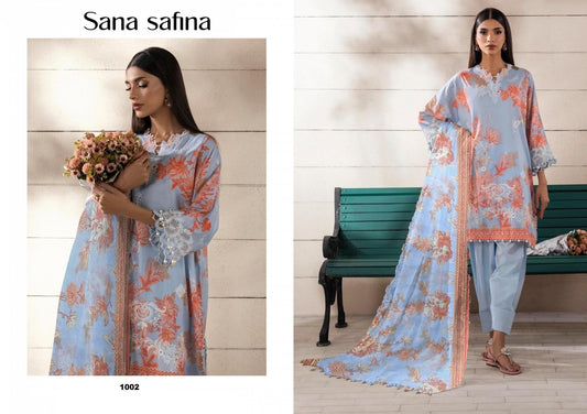 Sana Safina Pakistani Designer Embroidered Pure Cotton Lawn Suit