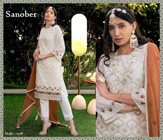 Sanober Pakistani Designer Classic White Wedding Party Wear Suit