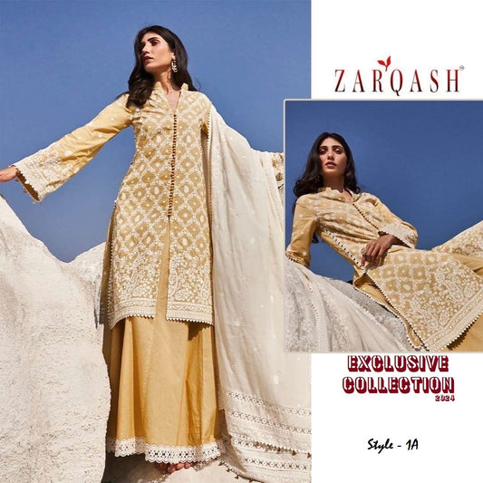 Zarqash Pakistani Designer Luxury Cotton Embroidered Lawn Suit