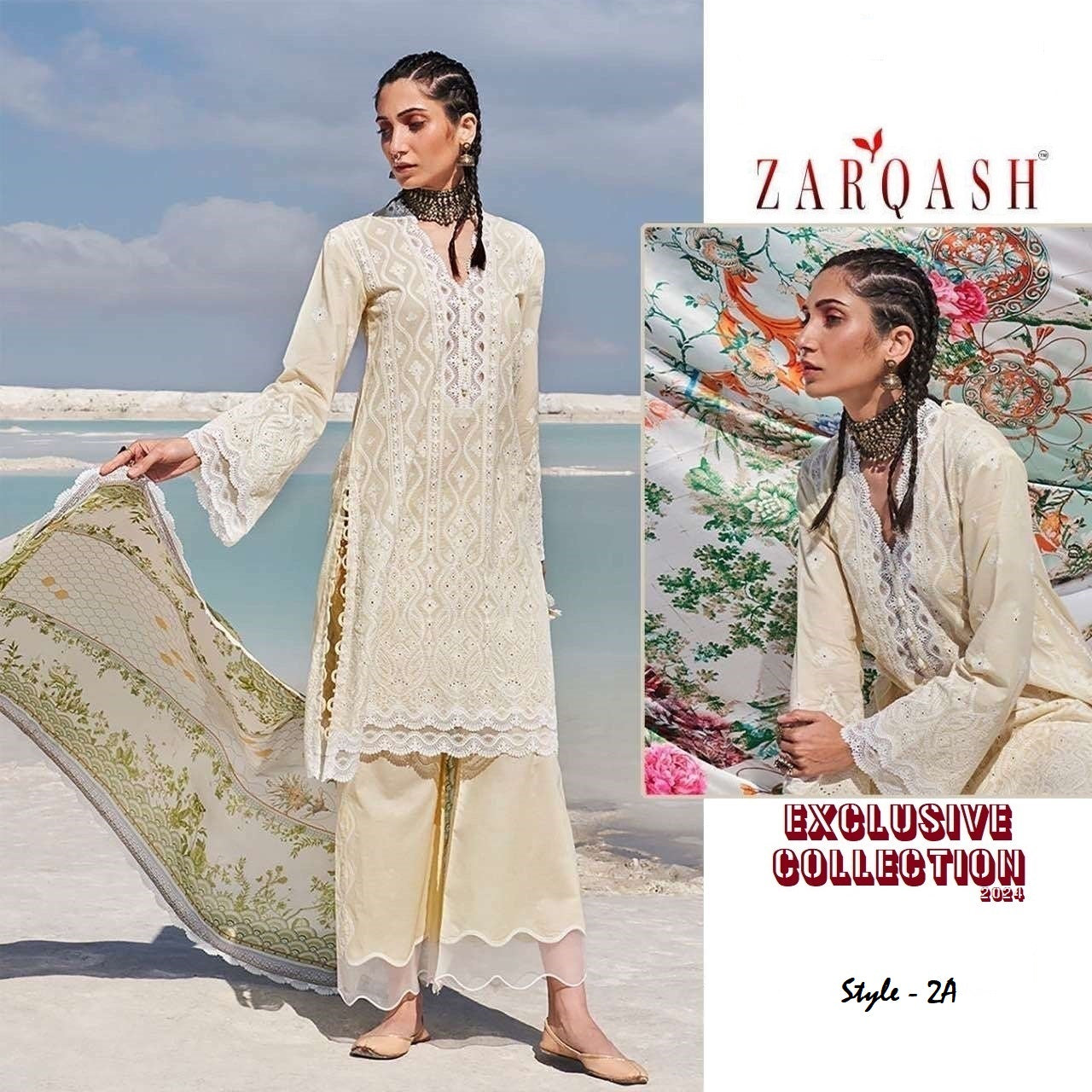 Zarqash Pakistani Designer Luxury Cotton Embroidered Lawn Suit