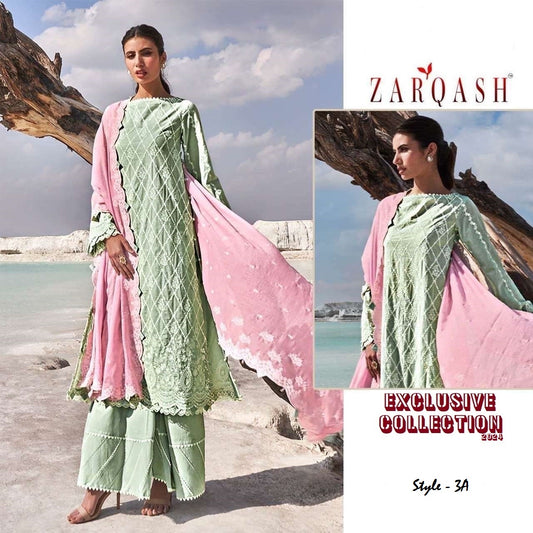 Zarqash Pakistani Designer Luxury Cotton Embroidered Lawn Suit