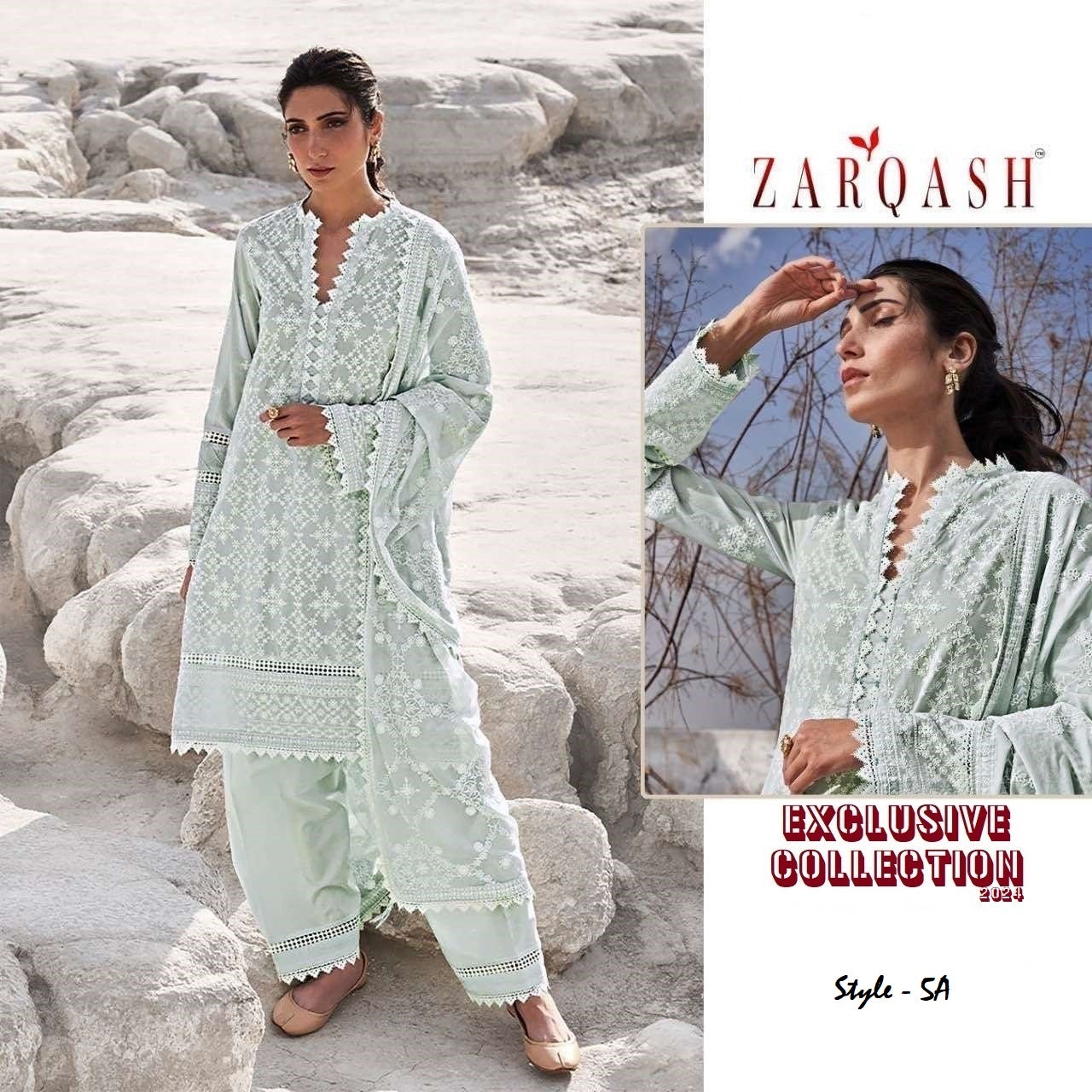 Zarqash Pakistani Designer Luxury Cotton Embroidered Lawn Suit
