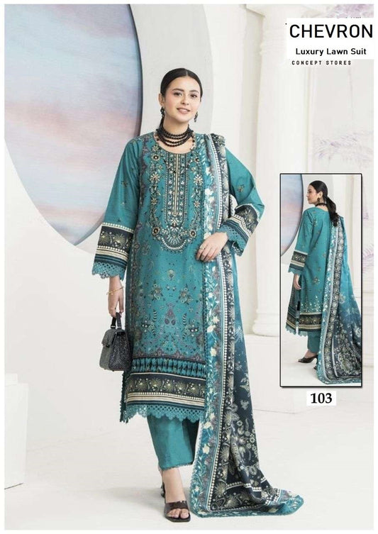 Chevron Pakistani Designer Pure Lawn Cotton Printed Suit