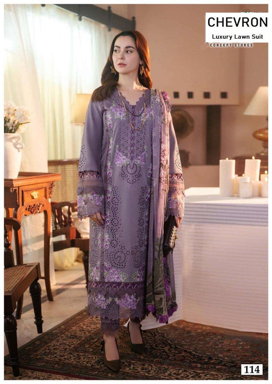 Chevron Pakistani Designer Pure Lawn Cotton Printed Suit