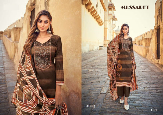 Mussaret Pakistani Designer Pure Cambric Cotton Embroidered Suit