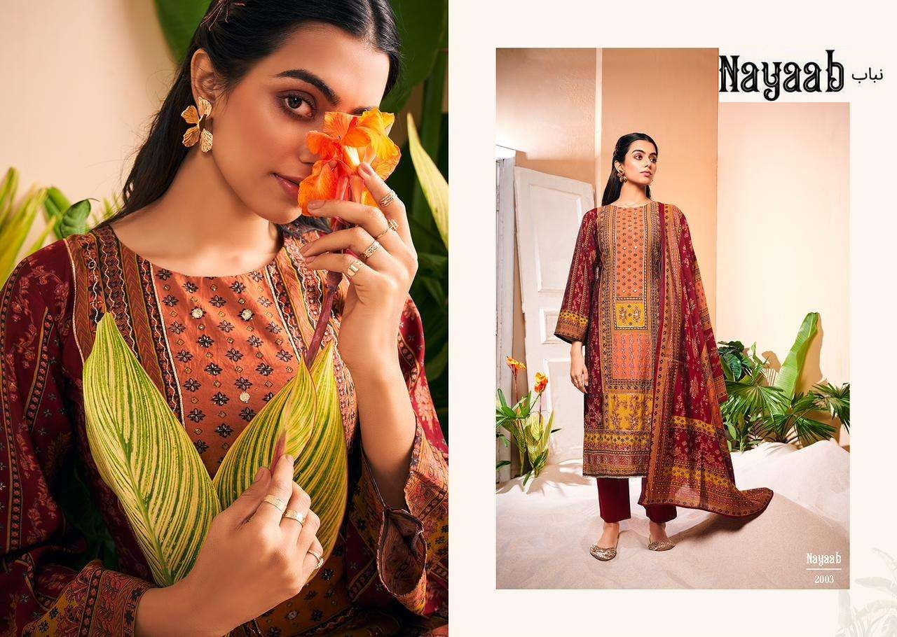 Nayaab Pakistani Designer Pure Viscose Muslin Embroidered Suit