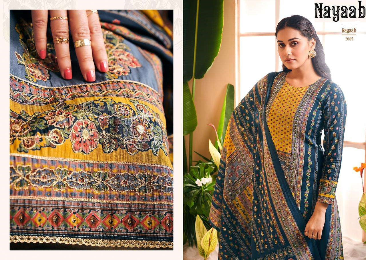 Nayaab Pakistani Designer Pure Viscose Muslin Embroidered Suit