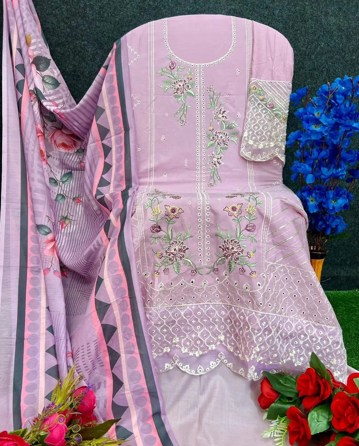 Al Khusbu Pakistani Designer Luxury Embroidered Pure Cotton Lawn Suit