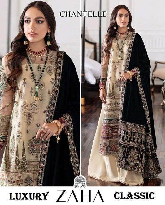 Zaha Pakistani Designer Classic Hit Luxury Embroidered Party Suit