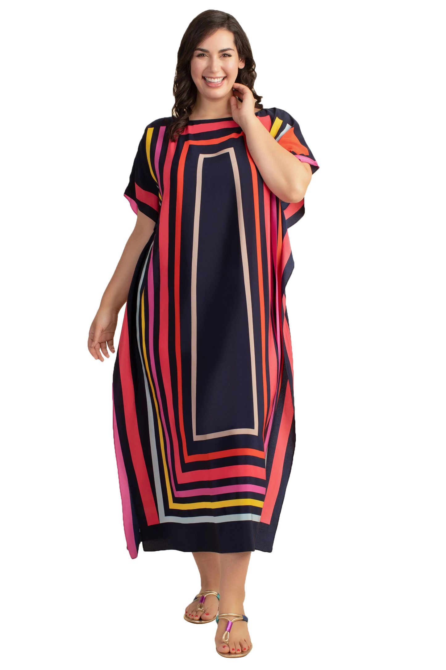 Calf Length Boat Neck Style Women Satin Silk Modest Wear Printed Kaftan