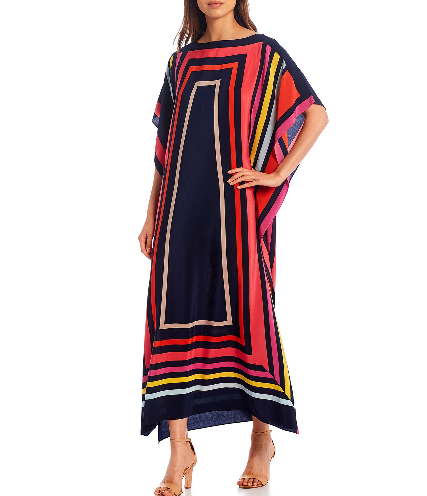 Calf Length Boat Neck Style Women Satin Silk Modest Wear Printed Kaftan