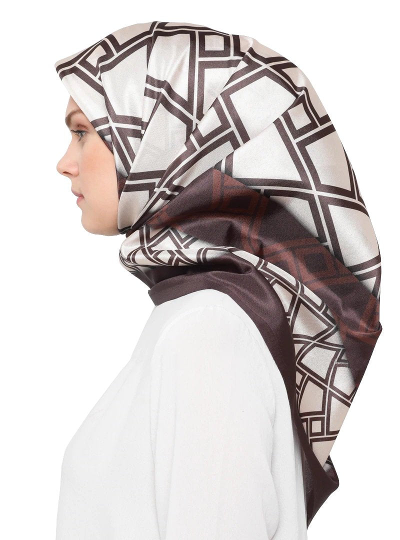 Women’s Crepe Silk Islamic Wear Printed Square Scarf Stole Hijab