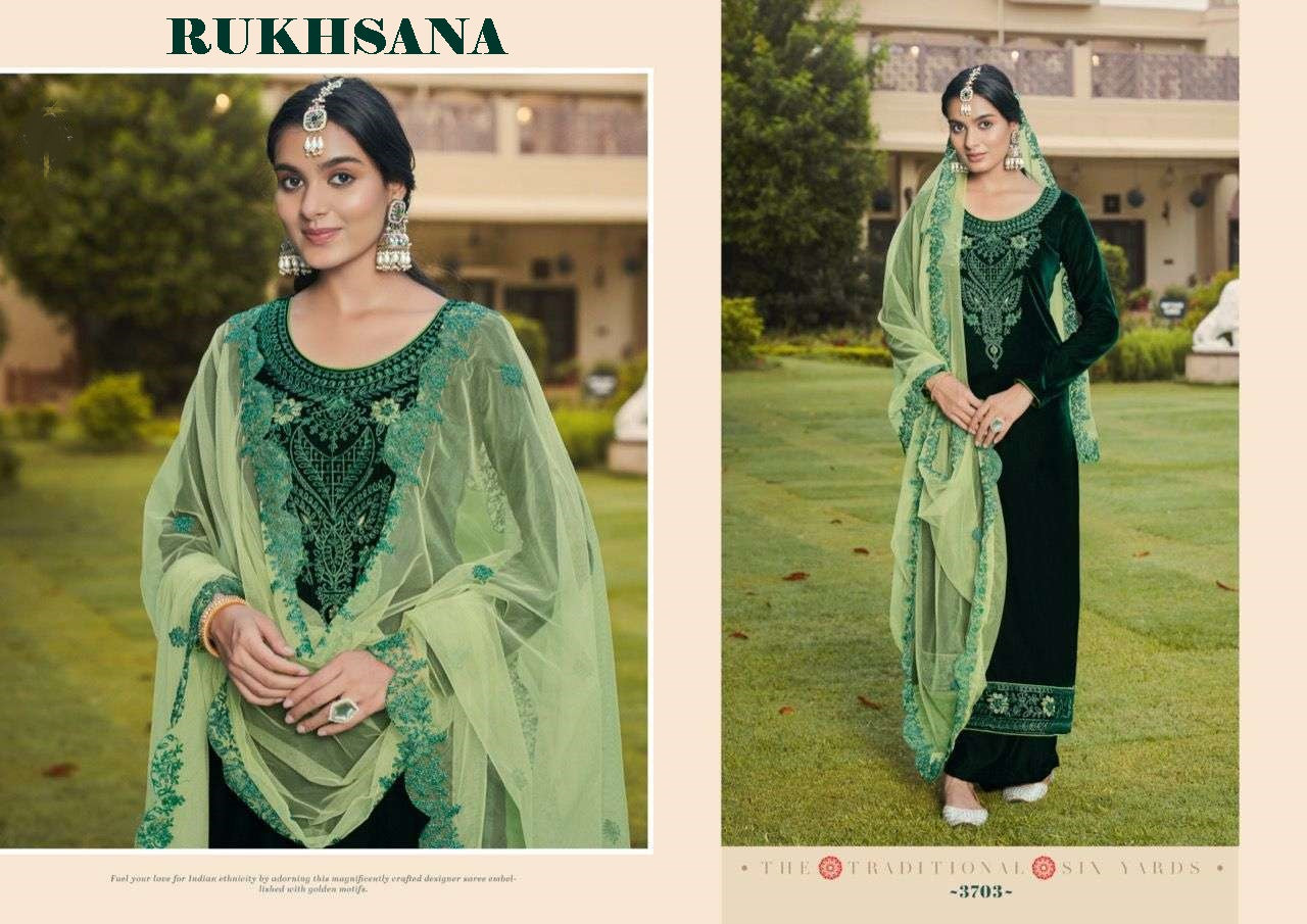 Rukhsana Pakistani Designer Awesome Pure Velvet Embroidered Suit
