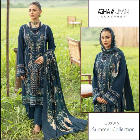 Agha Jaan Pakisani Designer Hit Luxury Embroidered Rayon Suit