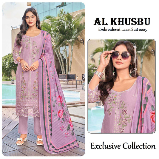 Al Khusbu Pakistani Designer Luxury Embroidered Pure Cotton Lawn Suit