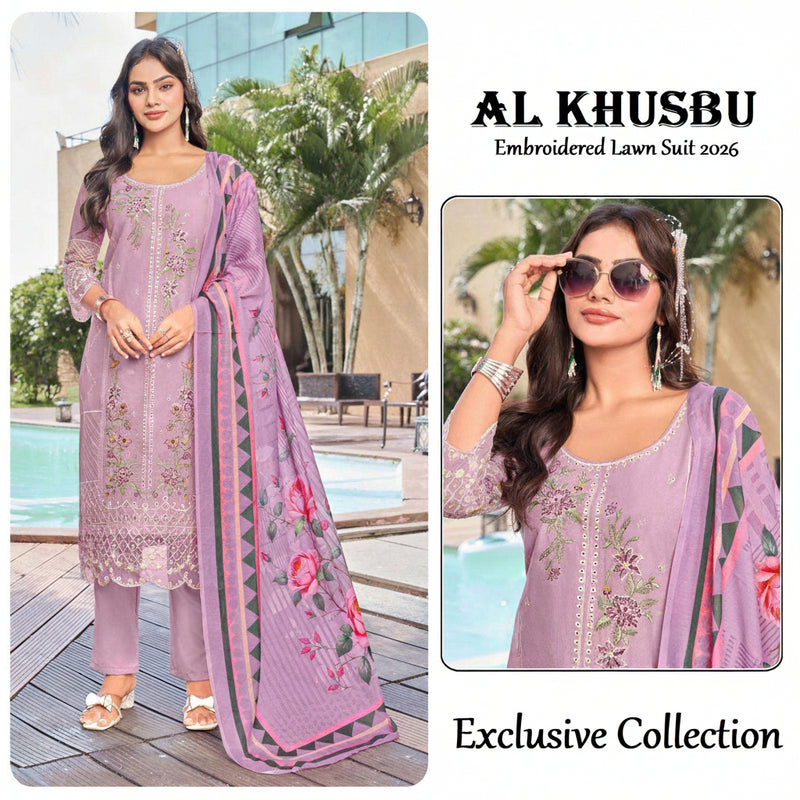 Al Khusbu Pakistani Designer Luxury Embroidered Pure Cotton Lawn Suit