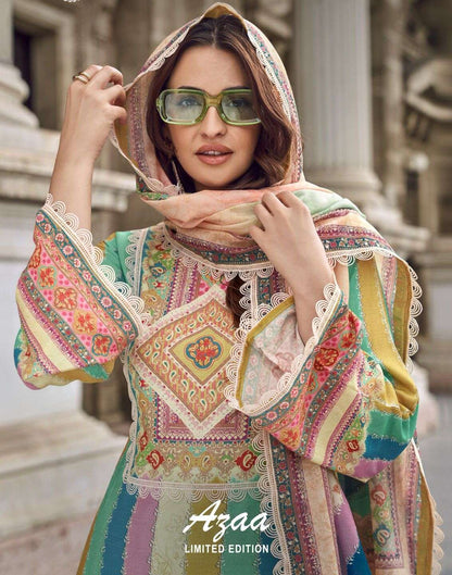 Azaa Exclusive Pakistani Designer Stylish Hit Pure Cotton Suit