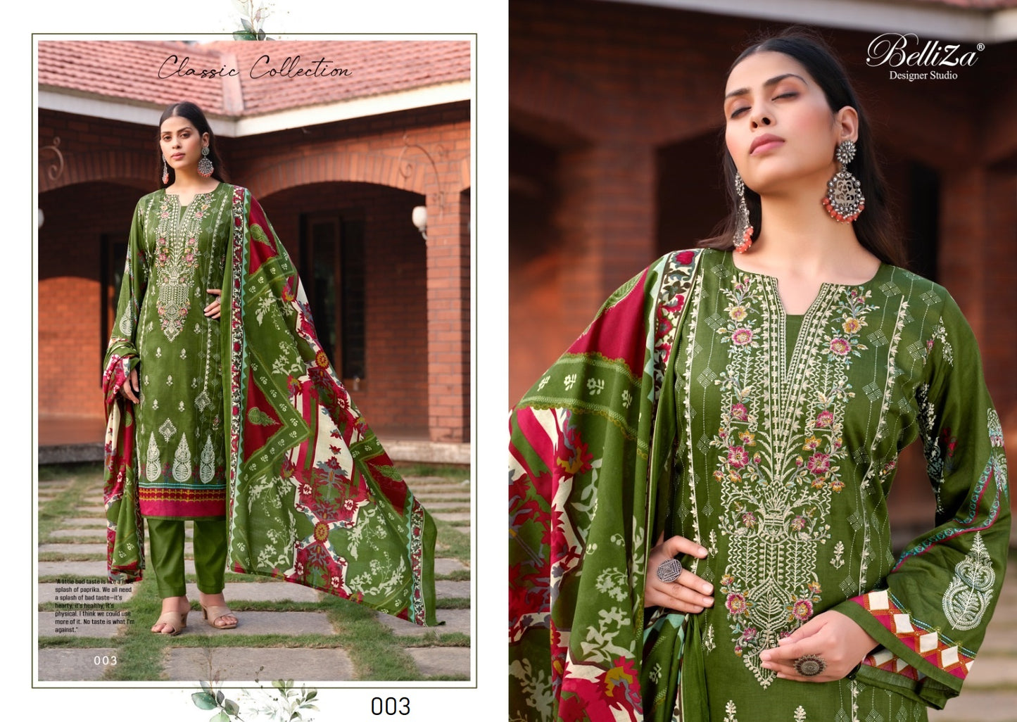 Belliza Studio Pakistani Designer Classic Pure Cotton Embroidered Suit