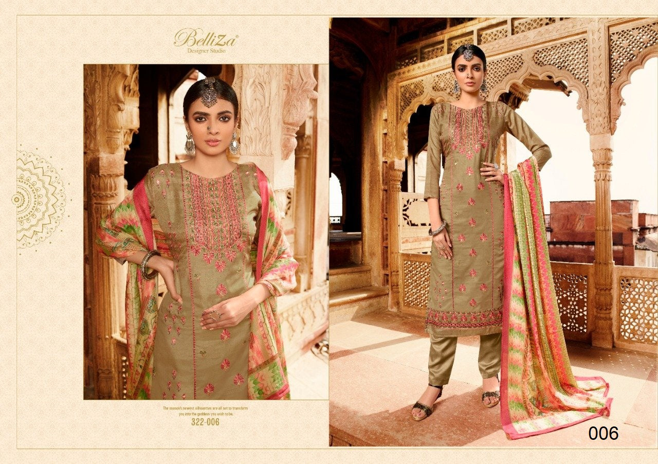 Belliza Pakistani Designer Pure Tusser Silk Embroidered Suit